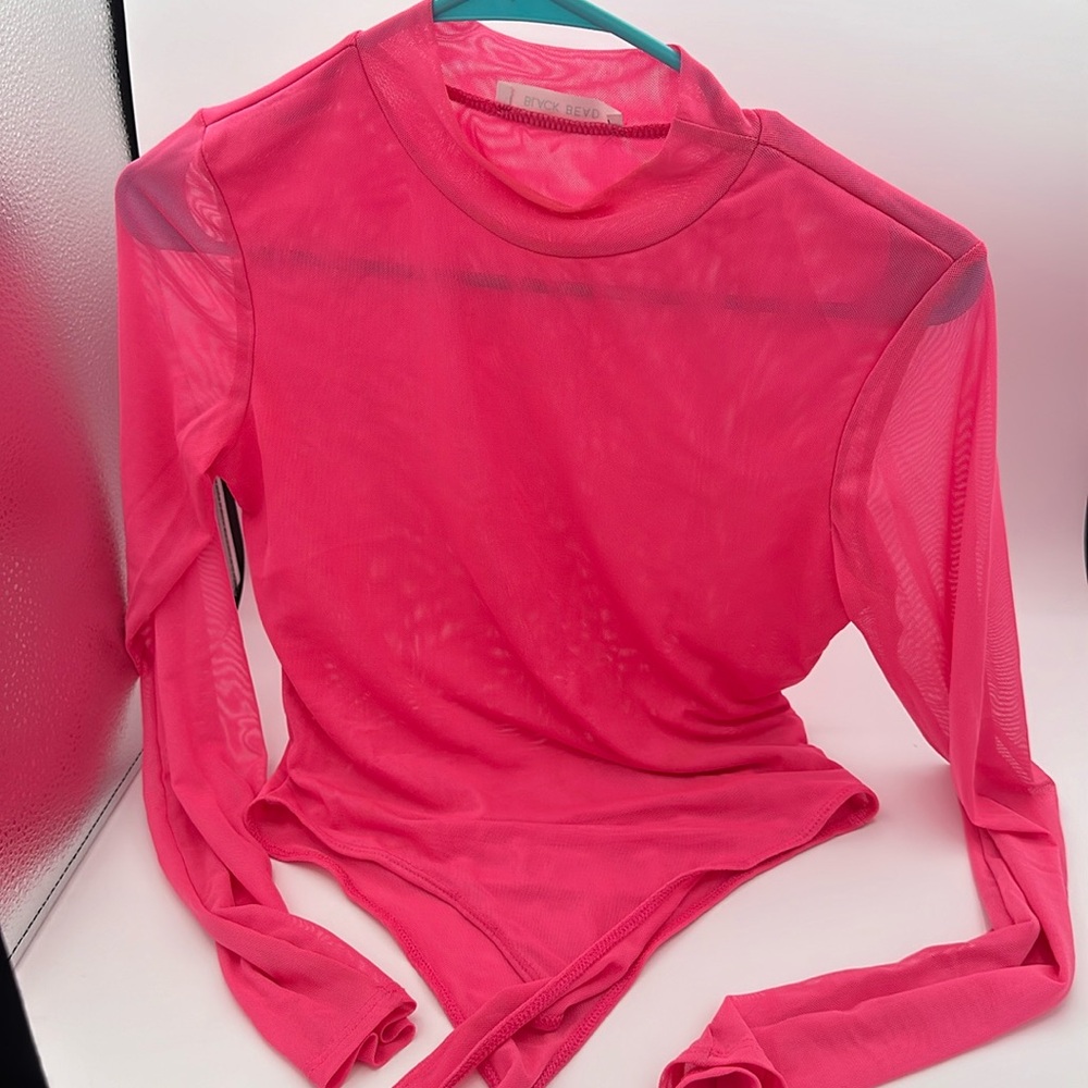 Black Brad Mesh long Top Without Bra (Color : Hot Pink, Size: one size